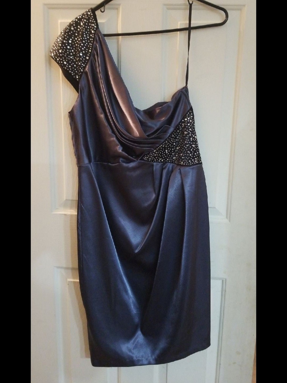 Satin One-Shoulder Cocktail Dress with Embellished Accents